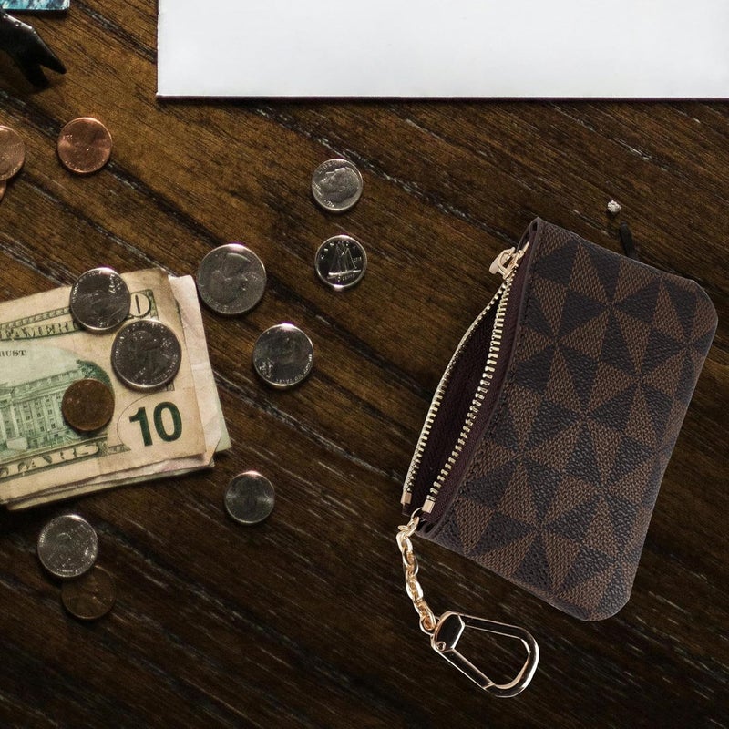 Veki Coin Purse Change Mini Purse Wallet With Key Chain Ring Zipper for Men Women Fashionable Bag Key Chain Pendant Leather Classic Clutch Purse(Brown) - Image 2